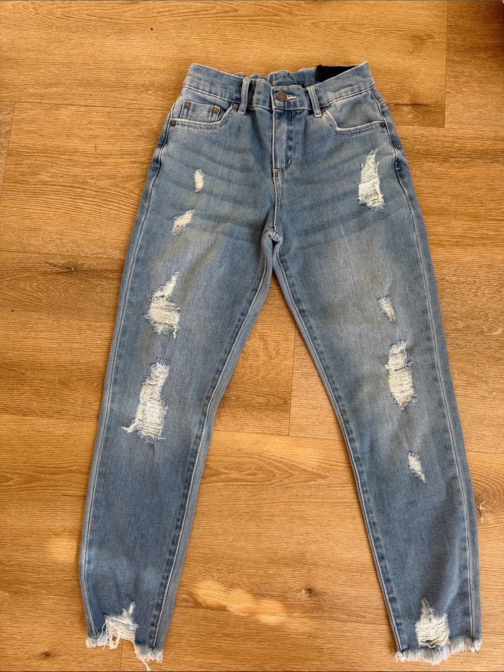 Girls Light Blue Distressed High-Waist Jeans